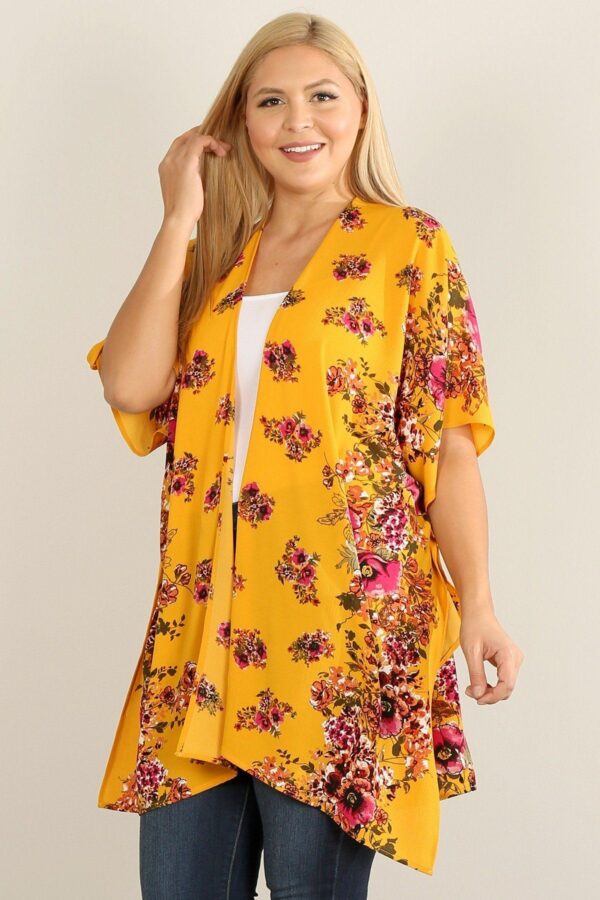 Plus Size Floral Print Kimono outerwear