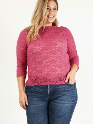 Plus Size Sheer Lace Fitted Top Tops