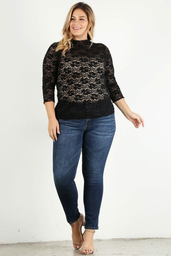 Plus Size Sheer Lace Fitted Top Tops