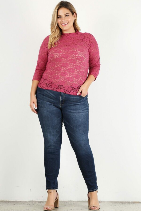 Plus Size Sheer Lace Fitted Top Tops