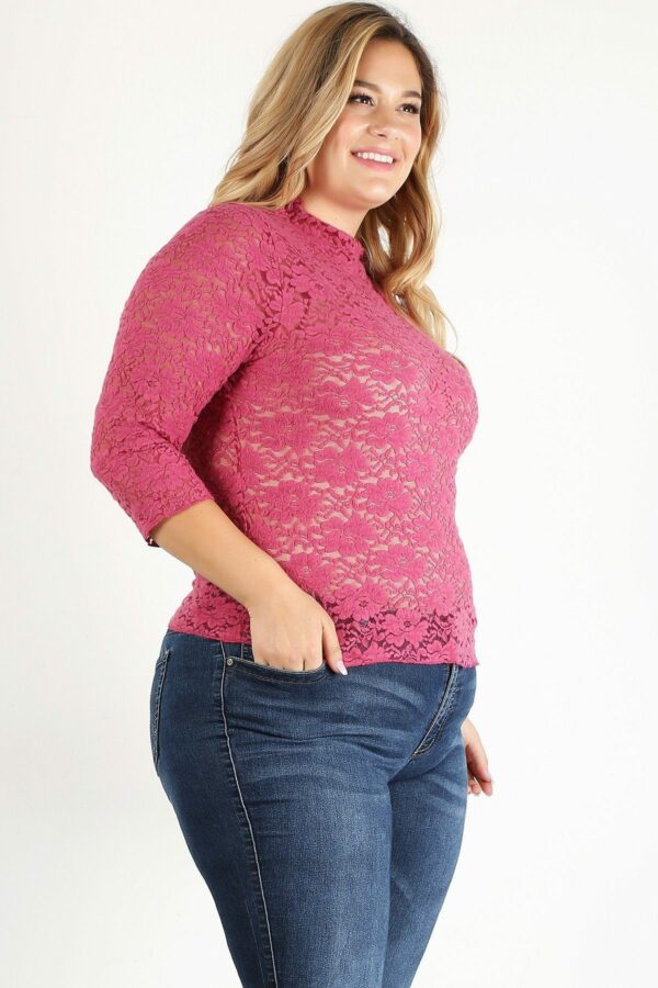 Plus Size Sheer Lace Fitted Top Tops