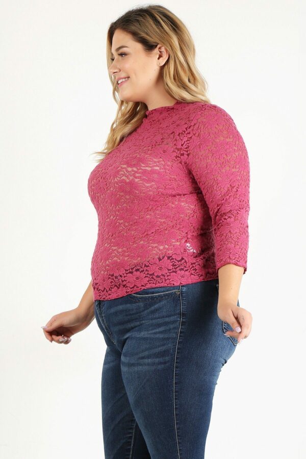 Plus Size Sheer Lace Fitted Top Tops