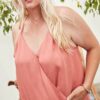 Front Surplice Pleats Back Shirring Solid Cami Top Tops