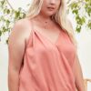 Front Surplice Pleats Back Shirring Solid Cami Top Tops