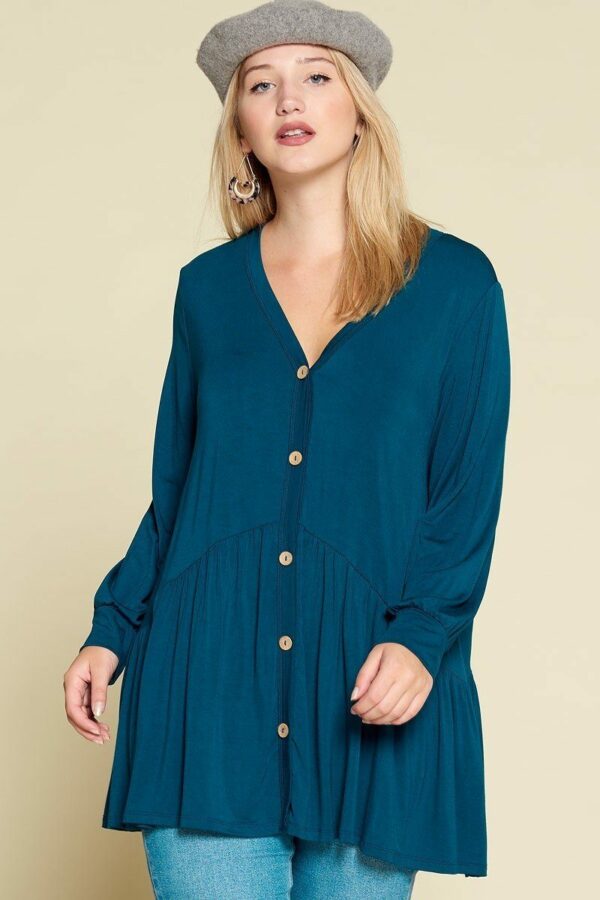 Plus Size Solid Heavy Rayon Modal Jersey Faux Button Up Tops