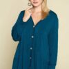 Plus Size Solid Heavy Rayon Modal Jersey Faux Button Up Tops