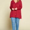 Plus Size Solid Heavy Rayon Modal Jersey Faux Button Up Tops