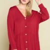 Plus Size Solid Heavy Rayon Modal Jersey Faux Button Up Tops