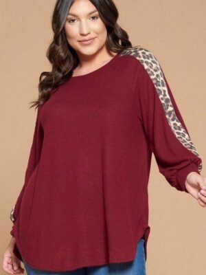 Plus Size Solid Hacci Brush Tunic Top Tops