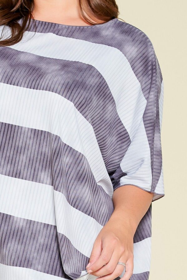 Stripe Printed Pleated Blouse Featuring A Boat Neckline And 1/2 Sleeves Tops