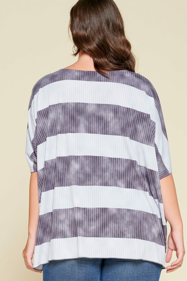 Stripe Printed Pleated Blouse Featuring A Boat Neckline And 1/2 Sleeves Tops