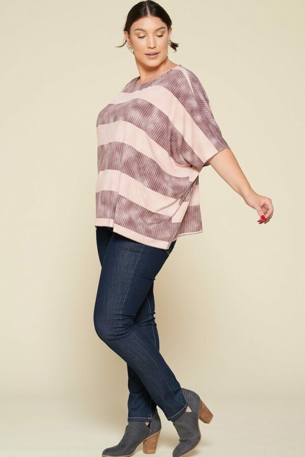 Stripe Printed Pleated Blouse Featuring A Boat Neckline And 1/2 Sleeves Tops