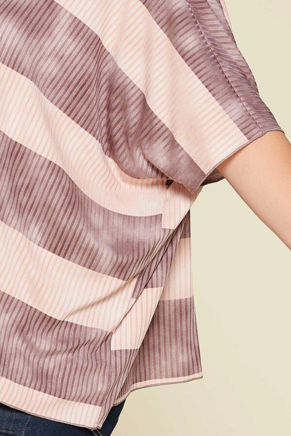 Stripe Printed Pleated Blouse Featuring A Boat Neckline And 1/2 Sleeves Tops