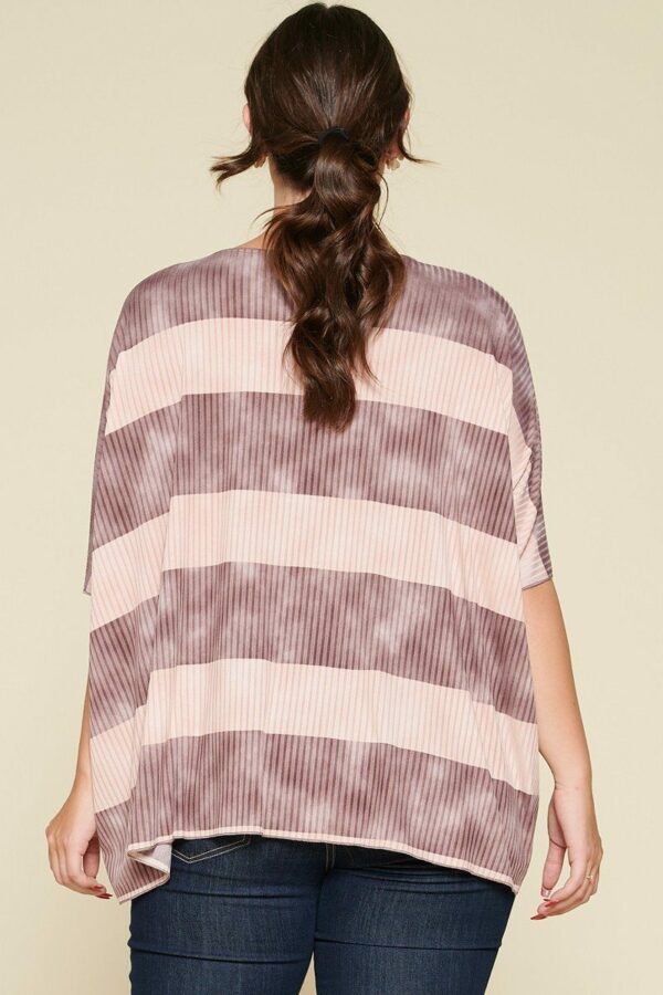 Stripe Printed Pleated Blouse Featuring A Boat Neckline And 1/2 Sleeves Tops