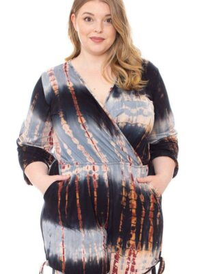 Tie Dye Wrap Plussize Romper Rompers