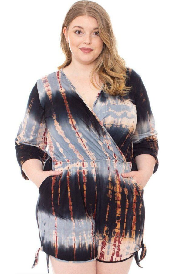 Tie Dye Wrap Plussize Romper Rompers