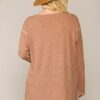 Two-tone Ribbed Tunic Top With Side Slits Tops