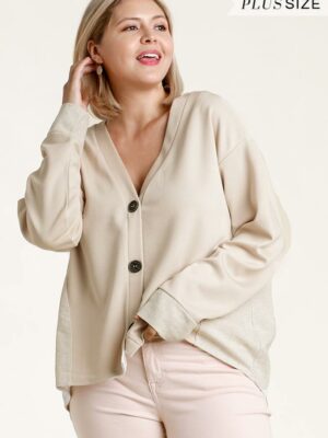 Linen Blend Button Down Cardigan With High Low Hem outerwear