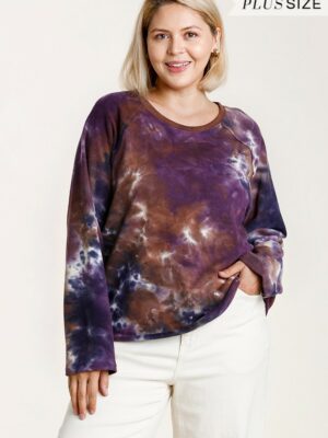 French Terry Tie-dye Raglan Long Sleeve Top With Raw Hem outerwear