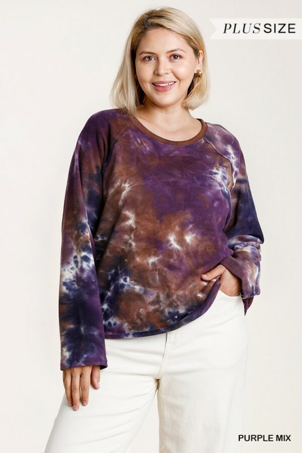 French Terry Tie-dye Raglan Long Sleeve Top With Raw Hem outerwear