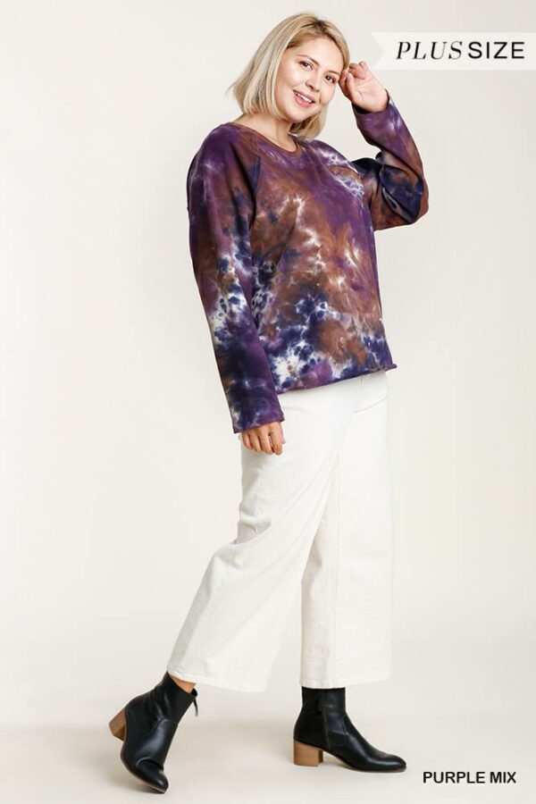 French Terry Tie-dye Raglan Long Sleeve Top With Raw Hem outerwear