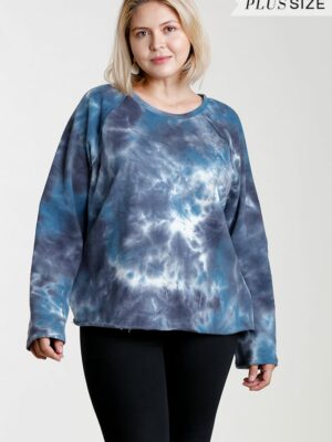 French Terry Tie-dye Raglan Long Sleeve Top With Raw Hem outerwear