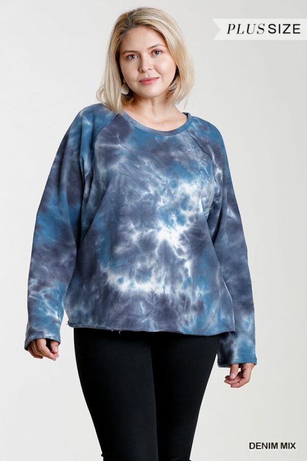 French Terry Tie-dye Raglan Long Sleeve Top With Raw Hem outerwear