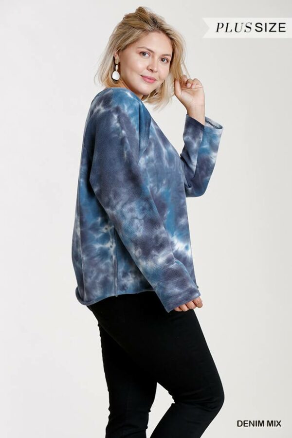 French Terry Tie-dye Raglan Long Sleeve Top With Raw Hem outerwear