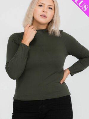 Plus Size Mock Neck Solid Top Tops