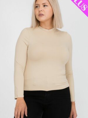 Plus Size Mock Neck Solid Top Tops