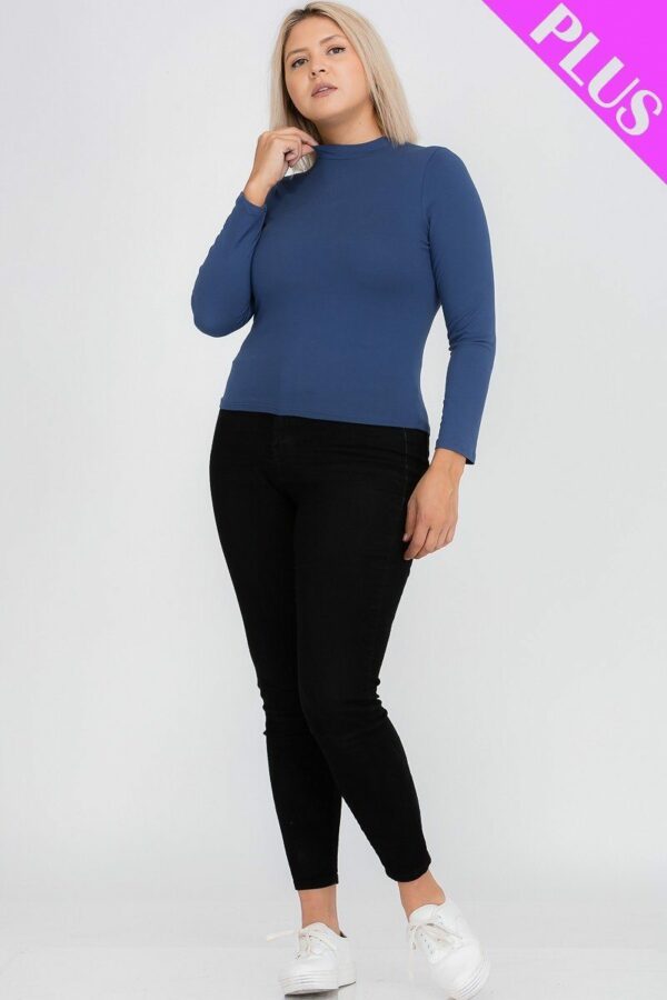 Plus Size Mock Neck Solid Top Tops