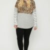 Plus Size Color Block Hoodie Featuring A Cheetah Print Tops