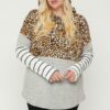 Plus Size Color Block Hoodie Featuring A Cheetah Print Tops