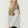 Plus Size Color Block Hoodie Featuring A Cheetah Print Tops