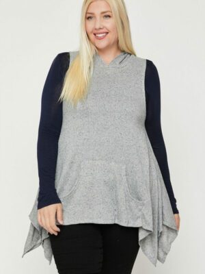 Plus Size Two Tone Knit, Sleeveless Top Tops