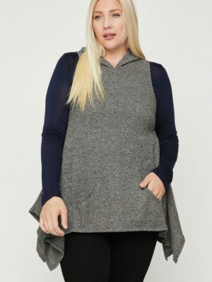 Plus Size Two Tone Knit, Sleeveless Top Tops