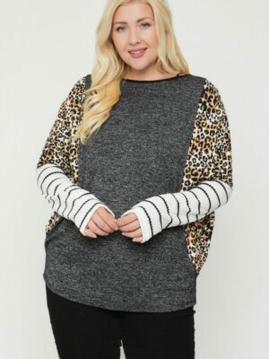 Plus Size Cheetah Print  Long Sleeve Top Tops