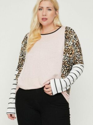 Plus Size Cheetah Print  Long Sleeve Top Tops