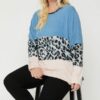 Plus Size Color Block Top Featuring A Leopard Print Top Tops