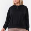 Plus Black Oversize High Neck Zip-up Detail Draw String Tie Hoodie Sweatshirt Tops