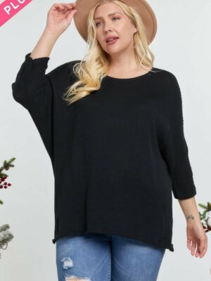 Solid Round Neck 3/4 Sleeve Sweater Top outerwear