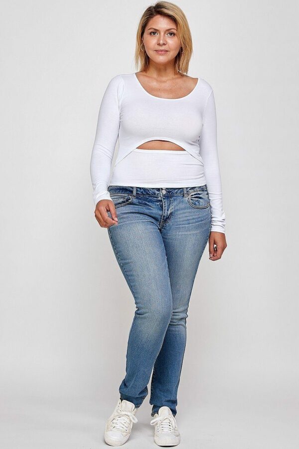 Solid Round Neck Top, With Long Sleeves, And Cut-out Detail Tops