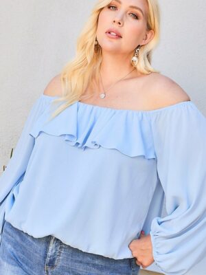 Off Shoulder Ruffle Bubble Sleeve Top Tops