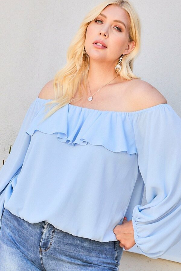 Off Shoulder Ruffle Bubble Sleeve Top Tops