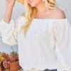 Off Shoulder Ruffle Bubble Sleeve Top Tops