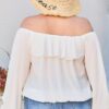 Off Shoulder Ruffle Bubble Sleeve Top Tops