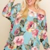 Plus Size Floral Printed Venezia One Shoulder Fashion Top Tops