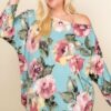 Plus Size Floral Printed Venezia One Shoulder Fashion Top Tops