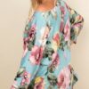 Plus Size Floral Printed Venezia One Shoulder Fashion Top Tops