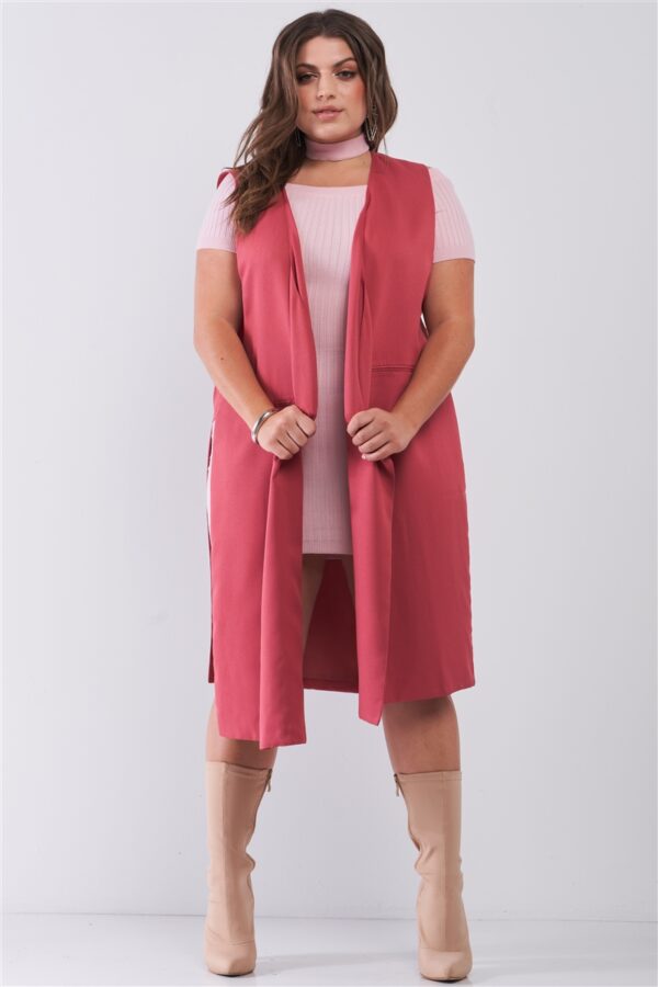 Plus Open Front And Side Sleeveless Long Vest outerwear